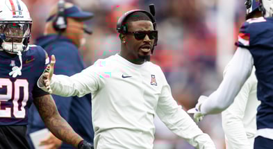 Nov 22, 2025; Tucson, Arizona, USA; Arizona Wildcats cornerbacks coach Chip Viney against the Baylor Bears at Casino Del Sol Stadium. Mandatory Credit: Mark J. Rebilas-Imagn Images