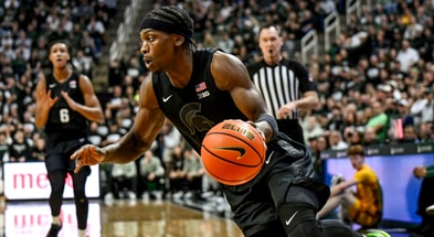 Michigan State's Trey Fort moves the ball against USC during the first half on Monday, Jan. 5, 2026, at the Breslin Center in East Lansing. - Nick King, USA TODAY Sports