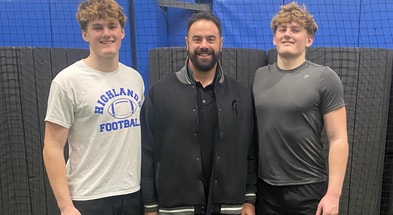 2027 Kentucky EDGEs Griffin (left) and Cooper Benke (right) with Michigan State tight ends coach Brian Wozniak
