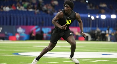 USC defensive lineman Anthony Lucas (DL50) during the NFL Scouting Combine at Lucas Oil Stadium