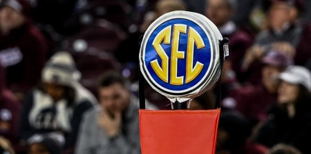 SEC logo on a first down marker
