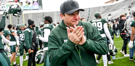 Michigan State's head coach Jonathan Smith leaves the file after the Spring Showcase on Saturday, April 20, 2024, at Spartan Stadium in East Lansing - Nick King, USA TODAY Sports