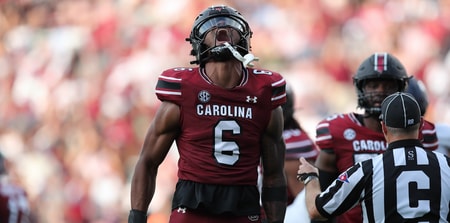 South Carolina EDGE Dylan Stewart celebrates during a game (Photo: CJ Driggers | GamecockCentral.com)