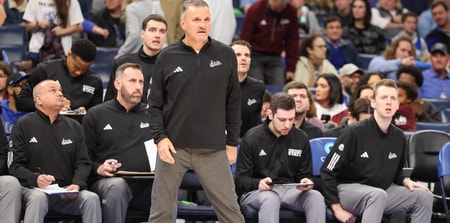 Dec 21, 2024; Memphis, Tennessee, USA; Mississippi State Bulldogs head coach Chris Jans looks on against the Memphis Tigers during the first half at FedExForum. Mandatory Credit: Wesley Hale-Imagn Images