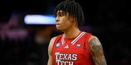 Mar 29, 2025; San Francisco, CA, USA; Texas Tech Red Raiders forward JT Toppin (15) walks downcourt during the second half against the Florida Gators during the West Regional final of the 2025 NCAA tournament at Chase Center. Mandatory Credit: Eakin Howard-Imagn Images