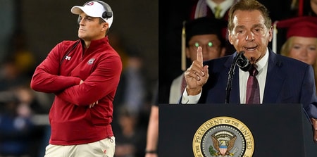 South Carolina HC Shane Beamer and former Alabama HC Nick Saban