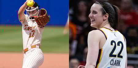 Texas pitcher Teagan Kavan and Indiana Fever guard Caitlin Clark
