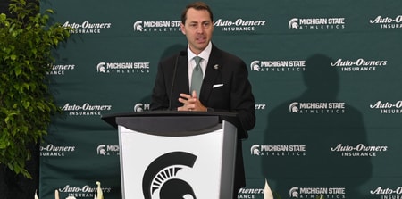 J Batt speaks Wednesday, June 4, 2025, after being introduced as Michigan State University's new athletic director. - Matthew Dae Smith, USA TODAY Sports