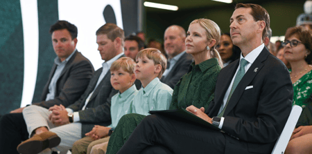 Michigan State Univeristy Athletic Director J Batt, right, listens to MSU basketball coach Tom Izzo, Wednesday, June 4, 2025, before being introduced to the Spartan community. - Matthew Dae Smith, USA TODAY Sports