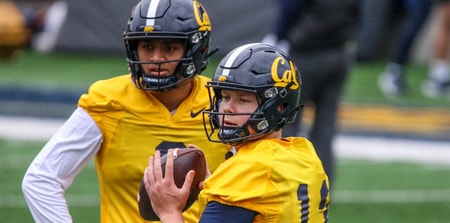 Cal quarterbacks Devin Brown and Jaron Sagapolutele