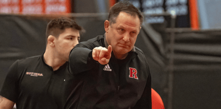 Rutgers wrestling head coach Scott Goodale versus Princeton 2024