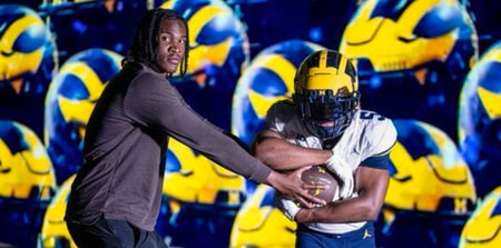 Savion Hiter with Michigan QB Bryce Underwood on his official visit. (Photo courtesy: Hiter)