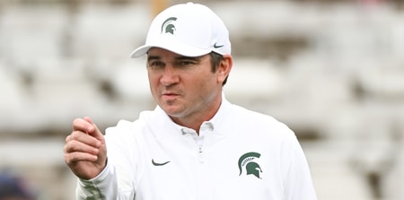 Michigan State Spartans head coach Jonathan Smith watches his team prior to the game against the Indiana Hoosiers at Memorial Stadium. - Robert Goddin, USA TODAY Sports