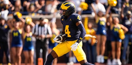 Michigan Wolverines football wide receiver Andrew Marsh scored a 22-yard touchdown against Washington. (Photo by Junfu Han / USA TODAY NETWORK via Imagn Images)