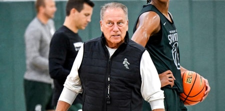 Michigan State's coach Tom Izzo looks on during the first day of basketball practice on Monday, Sept. 22, 2025, at the Breslin Center in East Lansing. - Nick King, USA TODAY Sports