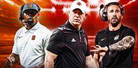 Fran Brown, Jeff Brohm and Brian Hartline