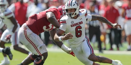 South Carolina's Dylan Stewart rushes the passer against Alabama (Photo: CJ Driggers | GamecockCentral.com)