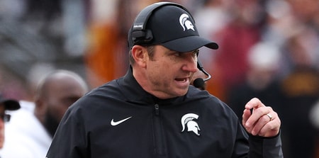 Michigan State Spartans head coach Jonathan Smith looks on during the first half against the Minnesota Golden Gophers at Huntington Bank Stadium. - Matt Krohn, USA TODAY Sports