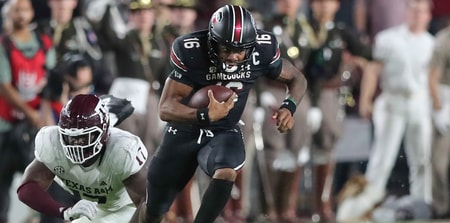 LaNorris Sellers scrambles against Texas A&M (Photo: CJ Driggers | GamecockCentral.com)