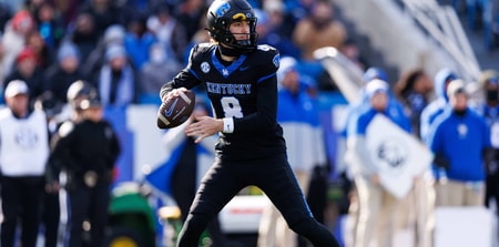 Nov 30, 2024; Lexington, Kentucky, USA; Kentucky Wildcats quarterback Cutter Boley (8) throws a pass during the game against the Louisville Cardinals at Kroger Field. Mandatory Credit: Jordan Prather-Imagn Images