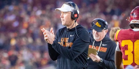USC Trojans head coach Lincoln Riley reacts during a game against the UCLA Bruins