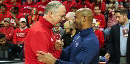 Rutgers Basketball head coach Steve Pikiell with Seton Hall HC Shaheen Holloway Garden State Hardwood Classic