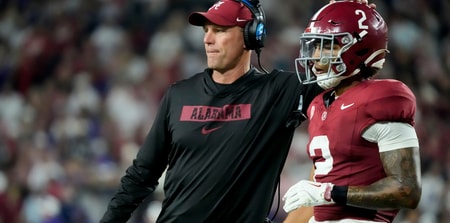 Alabama coach Kalen DeBoer and CB Zabien Brown