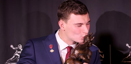 Indiana QB Fernando Mendoza with the Heisman Trophy