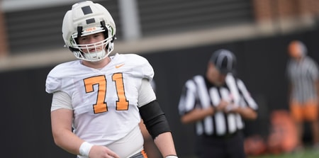 Tennessee offensive lineman Max Anderson (71) during Tennessee football preseason practice, in Knoxville, Tennessee, Aug. 5, 2025. © Caitie McMekin/News Sentinel / USA TODAY NETWORK via Imagn Images