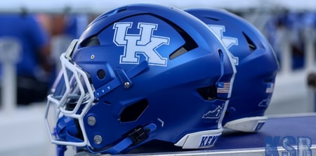 Kentucky football helmet on the sideline, via Dr. Michael Huang, KSR