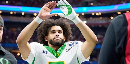 Oregon QB Dante Moore after the Peach Bowl