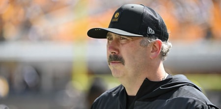 Sep 14, 2025; Pittsburgh, Pennsylvania, USA; Pittsburgh Steelers offensive coordinator Arthur Smith walks the sideline before a game against the Seattle Seahawks at Acrisure Stadium. Mandatory Credit: Barry Reeger-Imagn Images