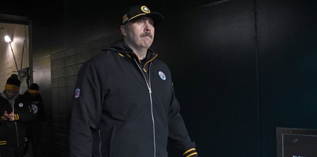Dec 15, 2024; Philadelphia, Pennsylvania, USA; Pittsburgh Steelers offensive coordinator Arthur Smith in the tunnel against the Philadelphia Eagles at Lincoln Financial Field. Mandatory Credit: Eric Hartline-Imagn Images