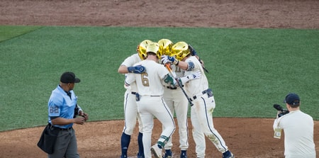 Georgia Tech players at home plate vs. Bowling Green
