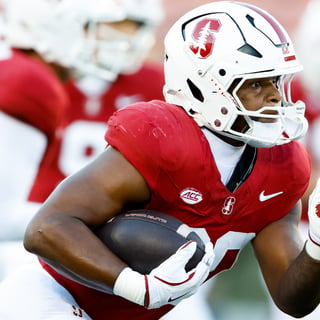 Nov 22, 2025; Stanford, California, USA; Stanford Cardinal running back Micah Ford (20) warms up before the game against the California Golden Bears at Stanford Stadium. Mandatory Credit: Sergio Estrada-Imagn Images