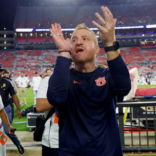 Alex Golesh after Auburn beat Southern Miss on Sep. 12, 2026. (Photo by USA Today)