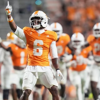 Sep 19, 2026; Knoxville, Tennessee, USA; Tennessee defensive back Qua Moss (6) celebrates a turnover during a game between Tennessee and Kennesaw State at Neyland Stadium in Knoxville, Tenn., Sept. 19, 2026. Mandatory Credit: Caitie McMekin/News Sentinel-USA TODAY NETWORK via Imagn Images