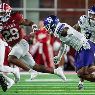 Indiana's Lee Beebe Jr. (29) runs during the Indiana versus Northwestern football game at Memorial Stadium on Friday, Sept. 25,