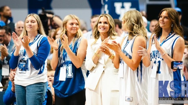 The family of Kentucky head coach Mark Pope reacts to the crowd's ovation at his introductory press conference - Aaron Perkins, Kentucky Sports Radio