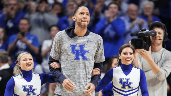 Former UK player Tayshaun Prince walked out to center court during a timeout in the game against Florida. (© Matt Stone/Courier Journal)