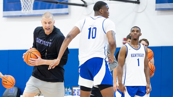 Mark Pope at a Kentucky men’s basketball practice - Photo by Tyler Ruth | UK Athletics