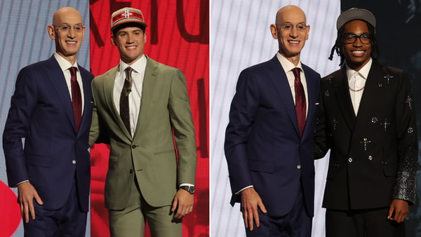 Photos of Reed Sheppard and Rob Dillingham at 2024 NBA Draft by Brad Penner | USA TODAY Sports