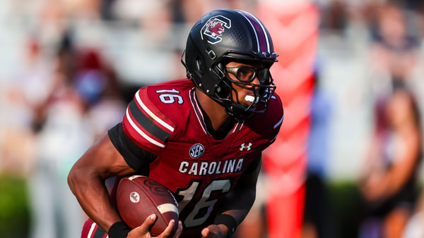 LaNorris Sellers wears goggles while playing for South Carolina