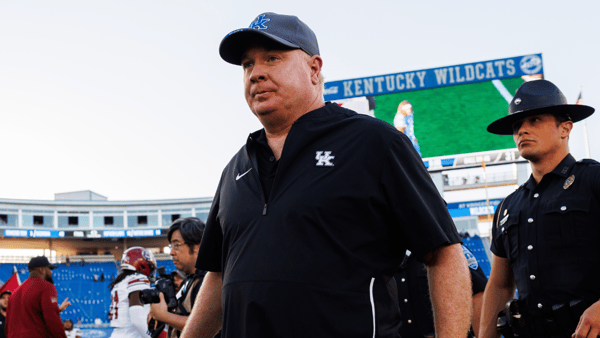 Kentucky Wildcats head coach Mark Stoops walks off the field after the game against the South Carolina Gamecocks at Kroger Field. Mandatory Credit: Jordan Prather-Imagn Images