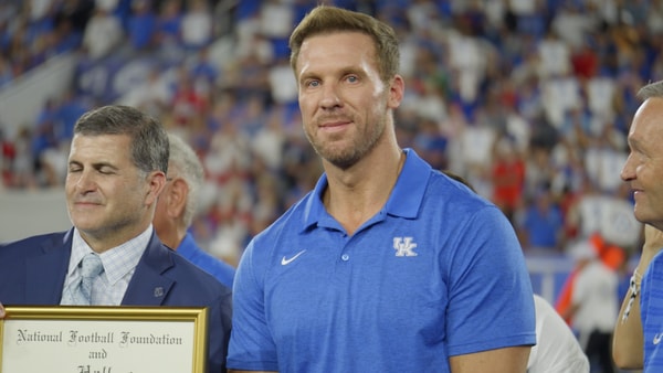 Tim Couch accepting his College Football Hall of Fame plaque during the Kentucky vs. Georgia game - Steven Peake, Kentucky Sports Radio