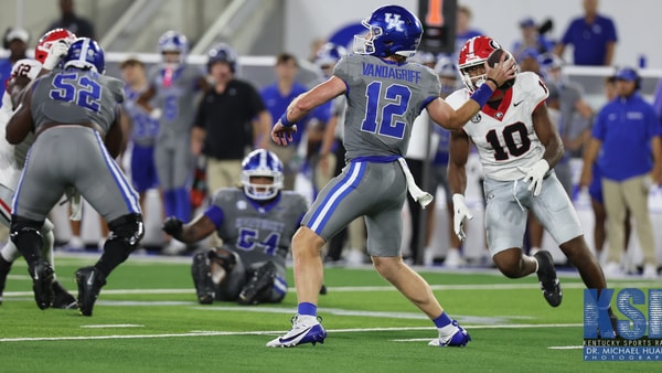 Kentucky quarterback Brock Vandagriff prepares to throw the ball vs. Georgia - Dr. Michael Huang, Kentucky Sports Radio