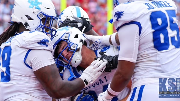 Kentucky tight end Josh Kattus celebrates after recovering a fumble in the end zone vs. Ole Miss - Mont Dawson, Kentucky Sports Radio