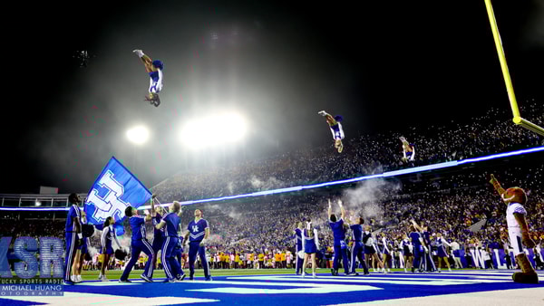 Kentucky cheerleaders at a night game at Kroger Field - Dr. Michael Huang, Kentucky Sports Radio