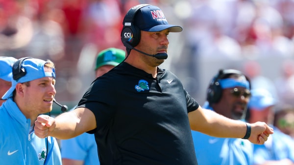 Tulane Green Wave head coach Jon Sumrall reacts during the first half against the Oklahoma Sooners at Gaylord Family-Oklahoma Memorial Stadium. Mandatory Credit: Kevin Jairaj-Imagn Images