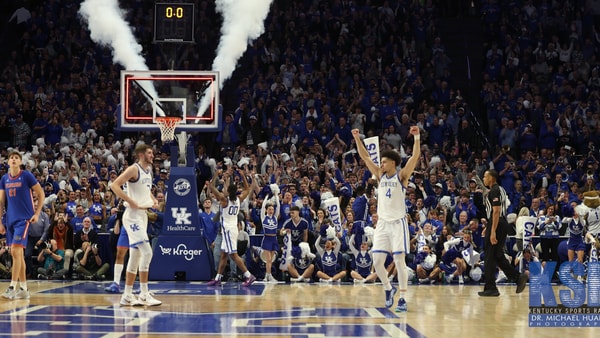 Koby Brea and Andrew Carr celebrate Kentucky's win over Florida - Dr. Michael Huang, Kentucky Sports Radio